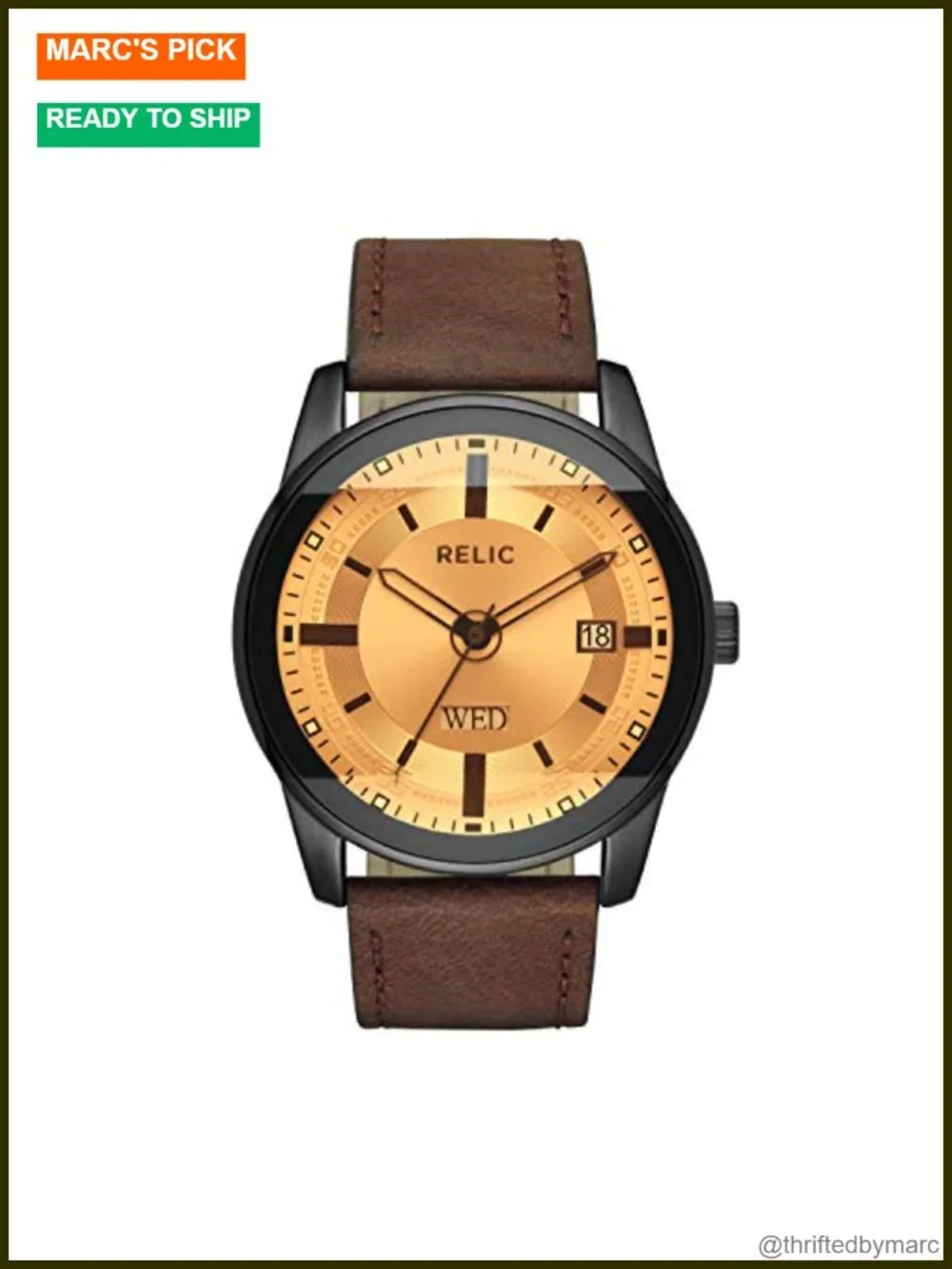 Men's Brown Leather Strap Watch with Day-Date Quartz Movement